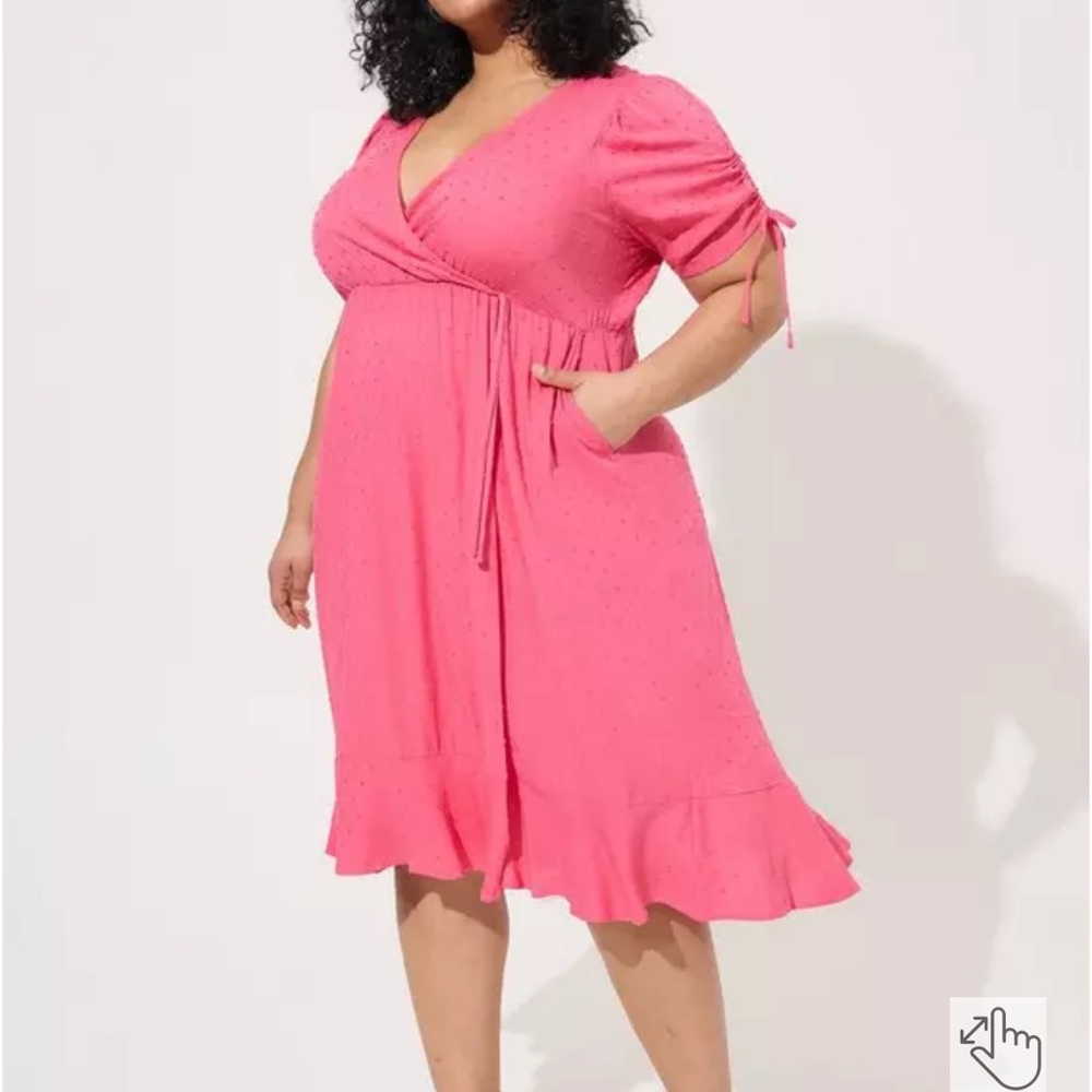 Torrid Swiss Dot Surplice Midi Dress – Hot Pink, Size 0